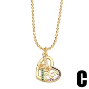 (C)color zircon love necklace occidental style personality brief diamond heart-shapedO crown pendant clavicle chainnkb