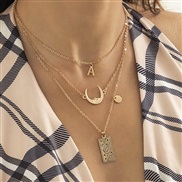 ( Gold )occidental style  brief Moon and stars pendant clavicle chain  Word necklace