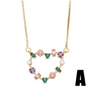 (A)occidental style color zircon necklace woman ins fashion retro colorful diamond love necklacenkb
