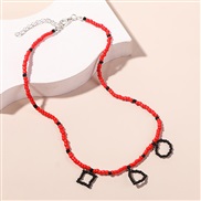 ( red)occidental style trend geometry weave beads necklace woman ins trend handmade