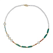 ( green)Bohemia wind agate natural beads necklace woman all-Purpose samll Pearl clavicle chain