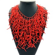 ( red)ethnic style Modeling tassel necklace three layer sweater chain exaggerating