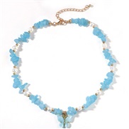 ( blue) candy colors butterfly pendant short necklace  spring summer all-Purpose color natural beads clavicle chain new