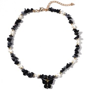 ( black) candy colors butterfly pendant short necklace  spring summer all-Purpose color natural beads clavicle chain new