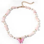 ( Pink) candy colors butterfly pendant short necklace  spring summer all-Purpose color natural beads clavicle chain new
