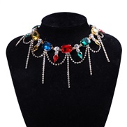 ( white)occidental style short style Rhinestone necklace  wind Clothing tassel chain