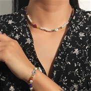 ( white)Bohemia handmade beads Pearl bracelet necklace set ins creative flowers