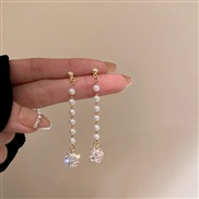 ( Silver needle  Gold)silver Pearl zircon diamond pendant earrings Korea long style earring fashion personality Earring