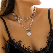 ( White K )occidental style Street Snap geometry Word pendantlove samll wind Double layerU buckle necklace