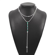 ( White Kgreen )occidental style fashion all-PurposeY necklace  brief temperament fully-jewelled super Double layer cha