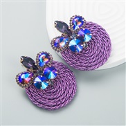 (purple)occidental style fashion personality geometry Alloy diamond glass diamond elasticity weave high earrings arring