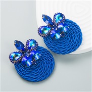 ( blue)occidental style fashion personality geometry Alloy diamond glass diamond elasticity weave high earrings arring