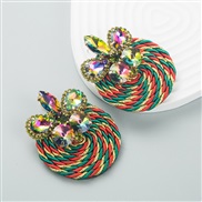 ( Color)occidental style fashion personality geometry Alloy diamond glass diamond elasticity weave high earrings arring