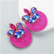 ( rose Red)occidental style fashion personality geometry Alloy diamond glass diamond elasticity weave high earrings arr