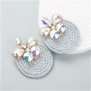( AB white)occidental style fashion personality geometry Alloy diamond glass diamond elasticity weave high earrings arr