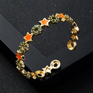 (green )occidental style personality bronze color retention gold plated embed zircon Five-pointed star bangle trend open