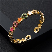 ( Color)occidental style personality bronze color retention gold plated embed zircon Five-pointed star bangle trend open