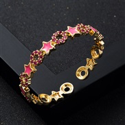 ( pink )occidental style personality bronze color retention gold plated embed zircon Five-pointed star bangle trend open