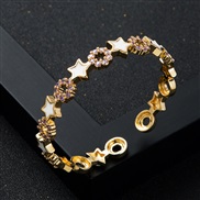 occidental style personality bronze color retention gold plated embed zircon Five-pointed star bangle trend open