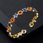 occidental style personality bronze color retention gold plated embed zircon Five-pointed star bangle trend open