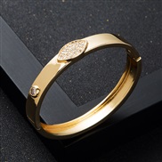 ( Ellipse)occidental style new bronze embed zircon gold bangle woman fine elasticity buckle surface bracelet bangle