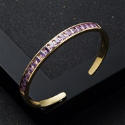 (purple)occidental style fashion rainbow series bronze gold plated color retention embed zircon bangle woman trend open