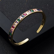 ( Color)occidental style fashion rainbow series bronze gold plated color retention embed zircon bangle woman trend open