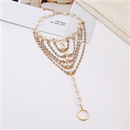 ( Gold)occidental style personality temperament style multilayer chain tassel Pearl diamond Anklet foot