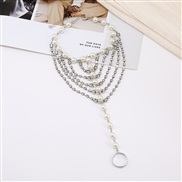 ( Silver)occidental style personality temperament style multilayer chain tassel Pearl diamond Anklet foot