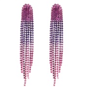 ( pink and purple )occidental style exaggerating wind gradual change color Rhinestone earrings long style claw chain ta