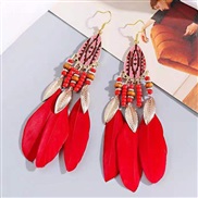 occidental style retro palace ethnic style  Bohemia Metal all-Purpose drop elegant feather Earring earrings