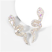 (AB color)occidental style personality trend Alloy diamond Rhinestone fully-jewelled snake earrings woman retro fashion