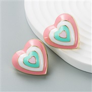 ( Pink)fashion trend sweet lovely wind Alloy enamel heart-shaped earrings woman wind exaggerating arring