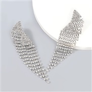 ( Silver)occidental style personality trend geometry Alloy diamond Rhinestone tassel earrings woman fashionearrings