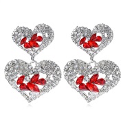 ( red)  occidental style luxurious hollow diamond earrings  romantic super Double layer hollow love earring