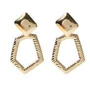 ( Gold)occidental style exaggerating geometry rhombus Alloy earrings  fashion temperament gold hollow earring Earring F