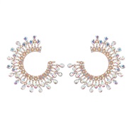 (AB color)ins wind super drop Rhinestone Word sun flower earrings woman occidental style exaggerating ear stud banquet 