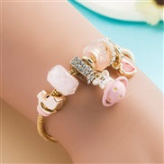 ( Pink)occidental style fashion trendDIY pendant Alloy bracelet lovely wind embed Pearl bangle