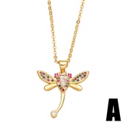(A)occidental style color zircon insect pendant necklace woman samll bronze gold platednkb