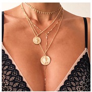 (A )occidental style exaggerating retro coin pendant multilayer necklace personality chain woman