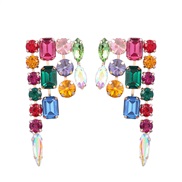 ( Color)super claw chain geometry glass diamond diamond colorful diamond fully-jewelled earrings woman occidental style