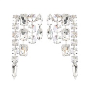 ( Silver)super claw chain geometry glass diamond diamond colorful diamond fully-jewelled earrings woman occidental styl