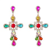 ( Color)earrings fashion colorful diamond series Alloy diamond cross earrings woman Bohemia occidental style earring