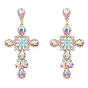 (AB color)earrings fashion colorful diamond series Alloy diamond cross earrings woman Bohemia occidental style earring