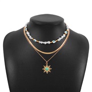 ( Gold)occidental style  Pearl resin sun flower chain woman exaggerating punk necklaceikok