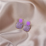 (E /purple)silver new diamond brilliant earrings diamond high-end geometry square sweet elegant ear stud woman