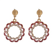( Pink)personality creative Alloy diamond Rhinestone multilayer flower earrings occidental style ear studearrings