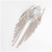 ( Gold)occidental style style exaggerating Alloy diamond Rhinestone width geometry tassel earrings woman trend personal