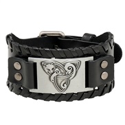( Silver) retro pattern Cowhide bracelet personality weave man punk leather