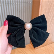 (  blackSpring clip ) color velvet big circle woman bow Pearl hair clip brief head leather rope